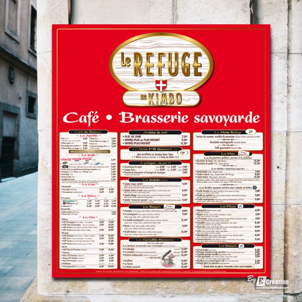 Panneau porte-menu restaurant Le Refuge du Kimbo Amiens