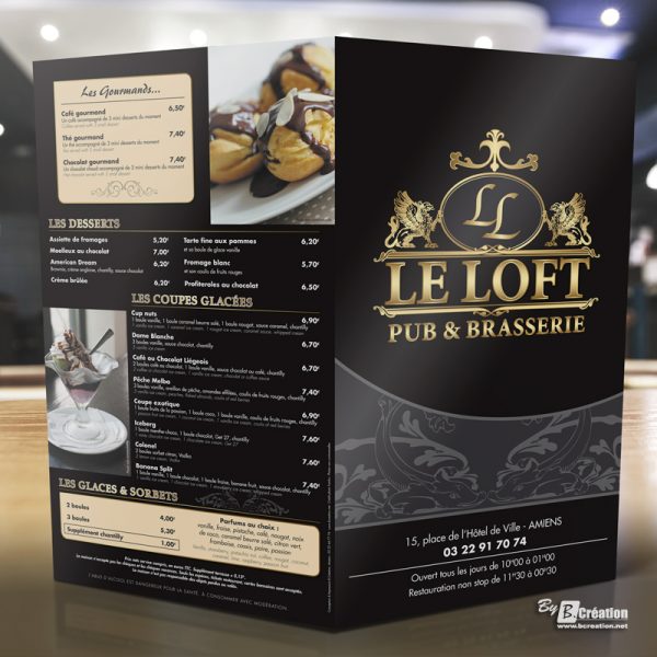 Brochure carte menu restaurant Le Loft Amiens